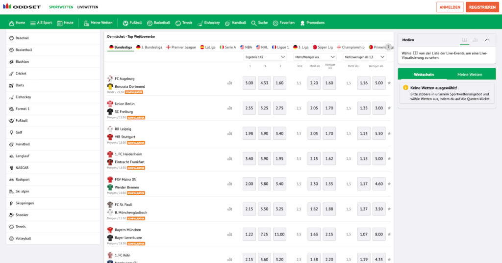 Bundesliga Quoten bei ODDSET