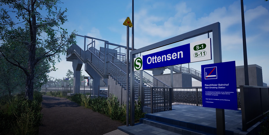 Treppenaufgang und ein Schild der neuen S-Bahnstation Ottensen (S1 und S11)