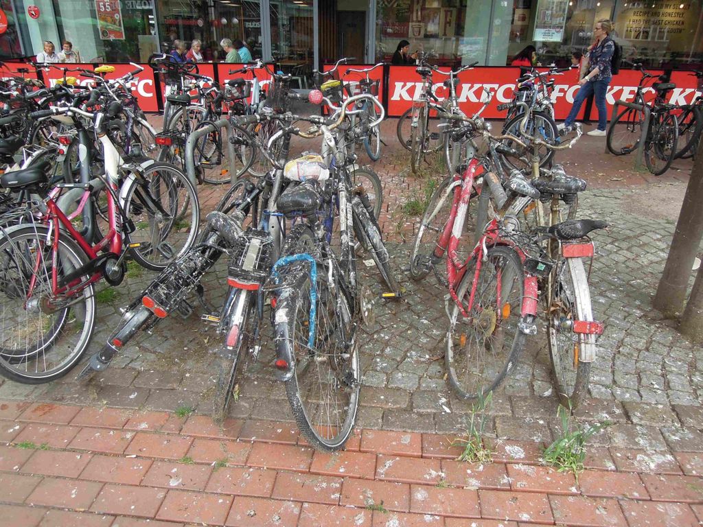 Mit Kot überhäufte Fahrräder – am Bahnhof Altona Alltag.