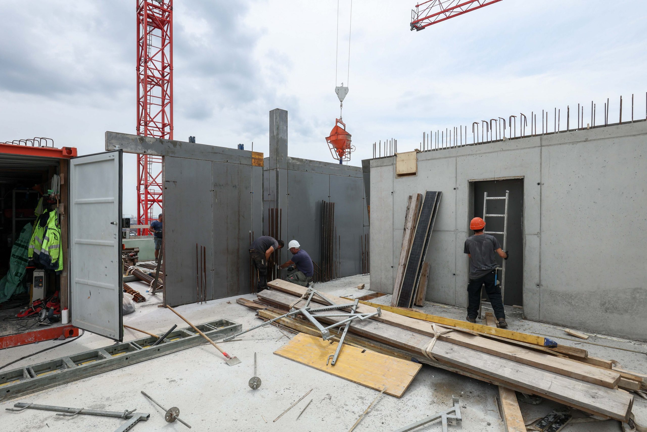 Baustelle im fünften Stock des Bunker-Aufbaus