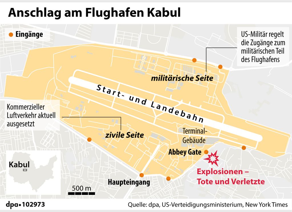 Grafik zu den Anschlägen am Flughafen Kabul