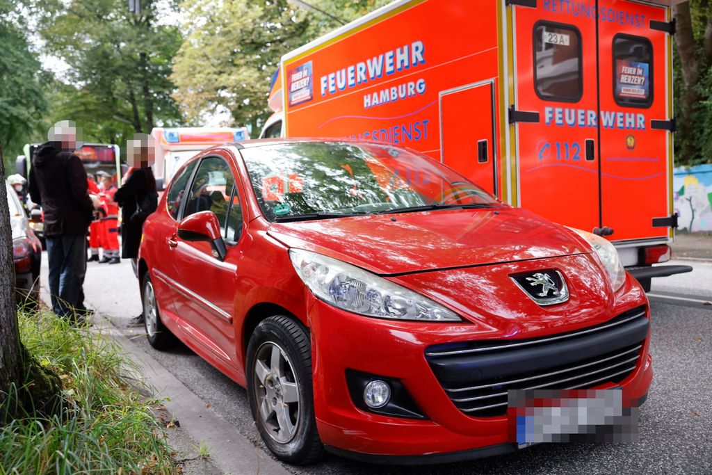 Dieser Peugeot soll den Bus gerammt haben.