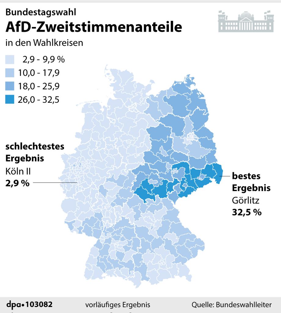 Karte mit Verteilung von AfD-Zweitstimmen