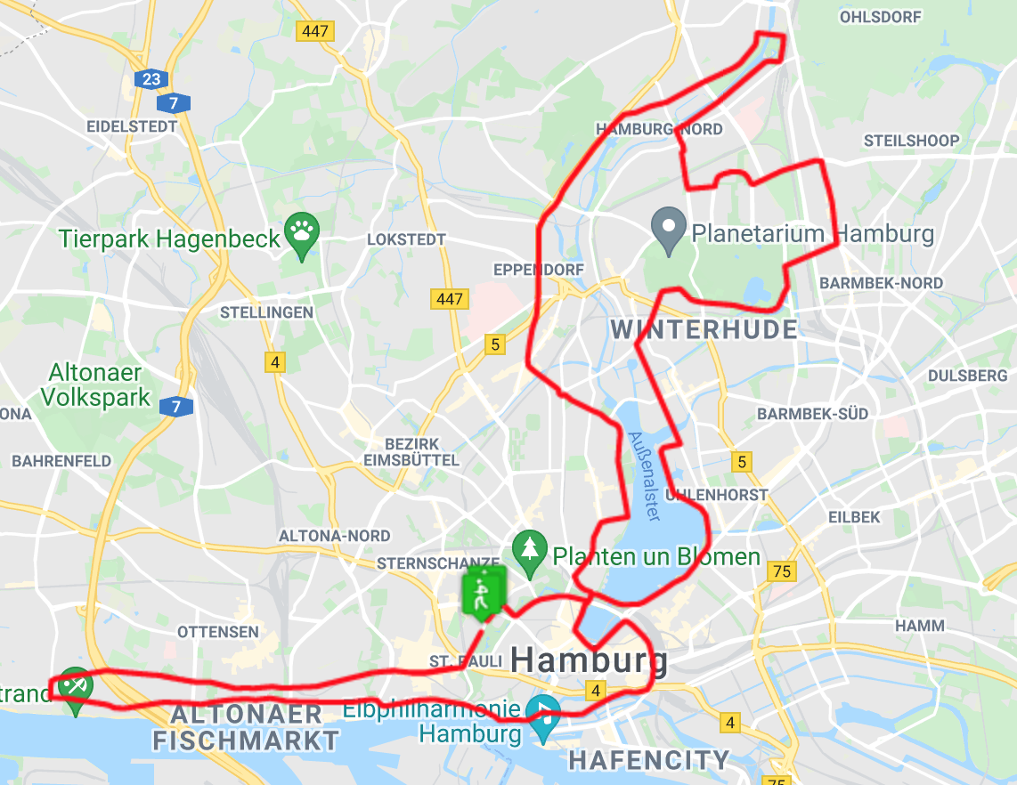 Die Route des 35. Hamburg-Marathons