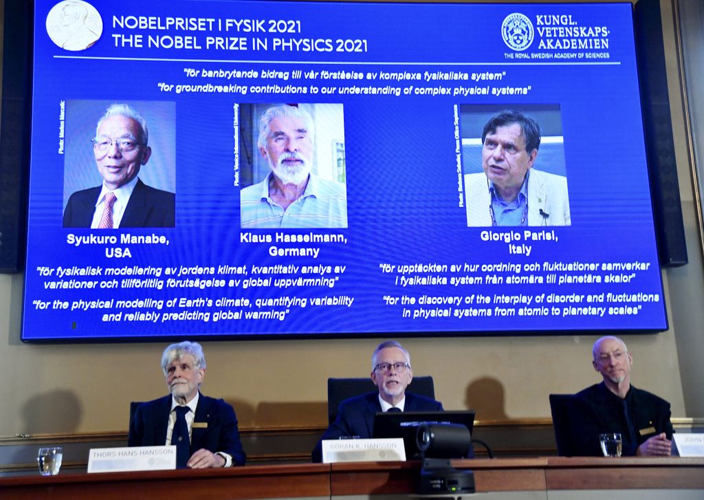 Die Verantwortlichen bei der Bekanntgabe des diesjährigen Physik-Nobelpreises.