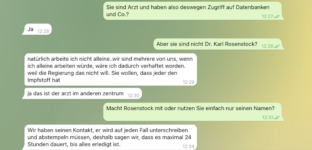 Der Händler behauptet, mit dem Arzt zusammen zu arbeiten.