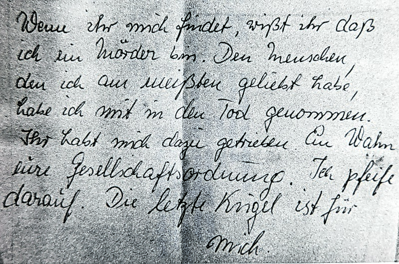 Diesen Brief des Mörders fand die Kripo am Tatort.